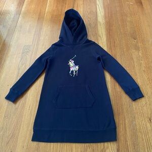 Polo by Ralph Lauren Navy Hoodie Fleece Dress with Colorful Big Pony
